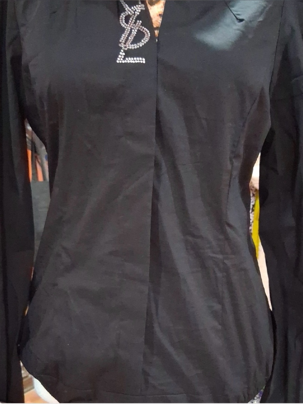 Yves Saint Laurent Black Long-Sleeve Logo Button-Front Top